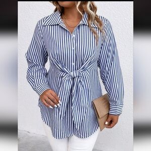 SHEIN Classic Women's Striped Knot Front Shirt - Size XS